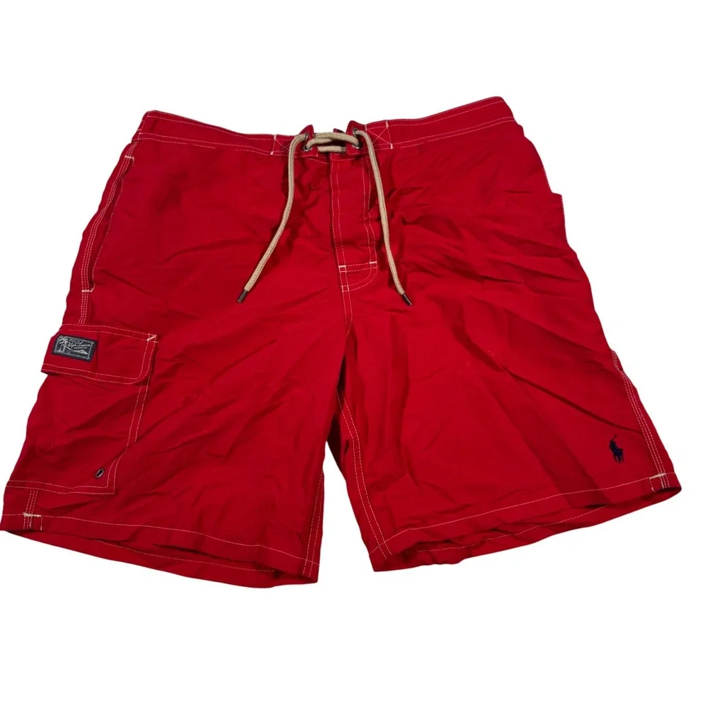 Polo Ralph Lauren Swim Trunks Mens Large Red Cargo Pocket Board Shorts Pony Logo